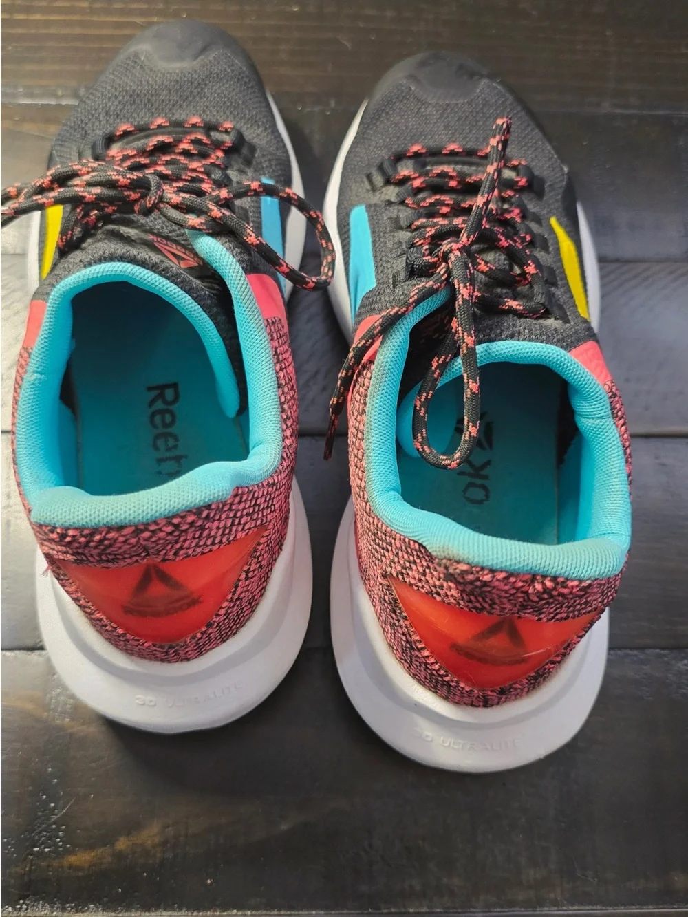 Reebok Black Sneakers with Yellow, Teal, Coral Accents